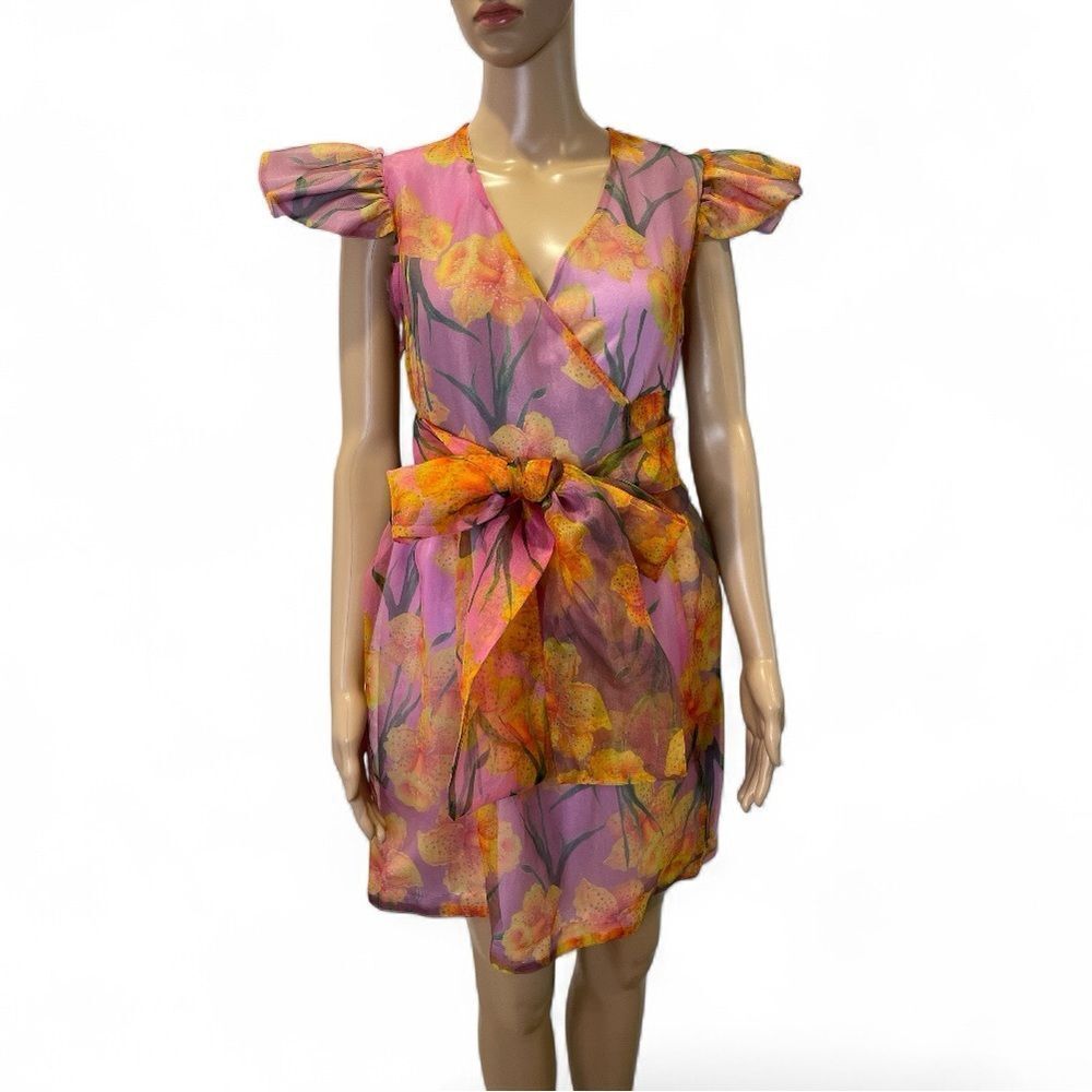 Cynthia Rowley Floral Daffodil Organza Wrap Dress Size XS